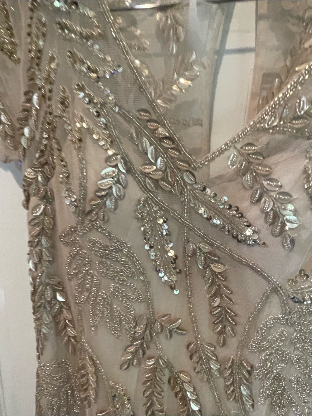 David's Bridal Champagne Beaded V-Neck Maxi Dress Formal Gown NWT - Picture 8 of 16